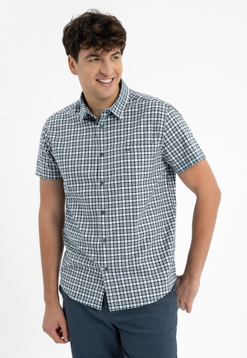 Férfi kockás rövid ujjú pamuting, Regular Fit, mellzseb, Volcano C-Endi, Többszínű