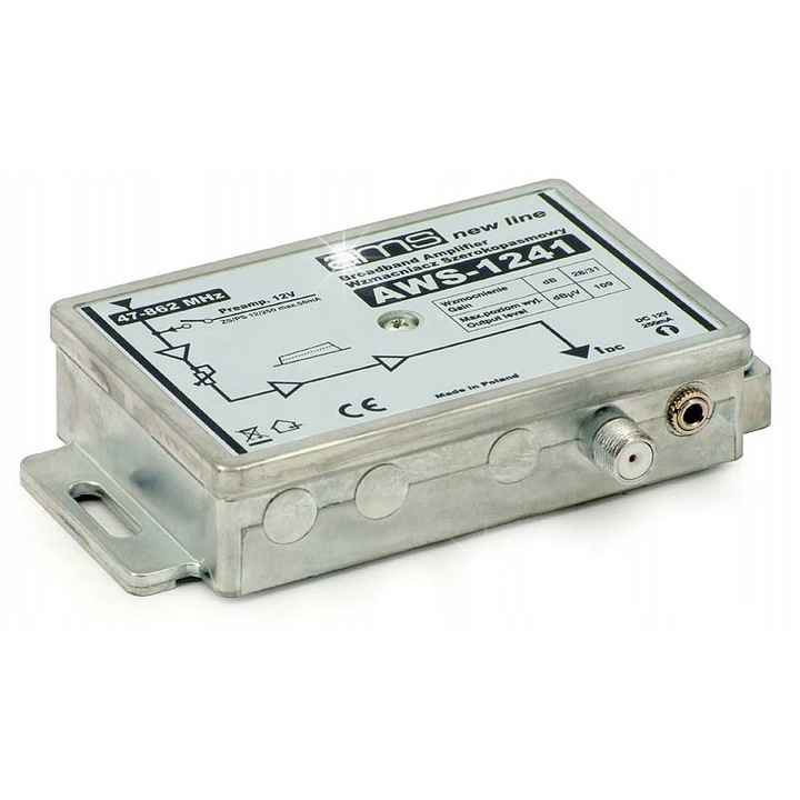 AWS-1241 antennaerősítő, 1 bemenet/1 kimenet, 28/31 dB, 47-862 MHz, 12 V