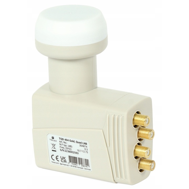Konwerter satelitar QUAD TRIAX LNB A9856, 4 iesiri, 10,7-12,75 GHz, 0,95-2,15 GHz, 0,22 kg
