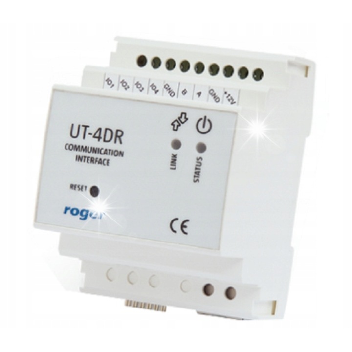 Комуникационен интерфейс UT-4DR, ROGER, IP/Ethernet, 4 I/O линии, за система за контрол на достъпа RACS 4, монтаж на DIN шина 35 мм