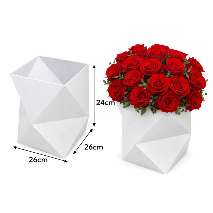 Cutie pentru flori geometrice, 26, 5x26, 5x24cm, alb, set cadou