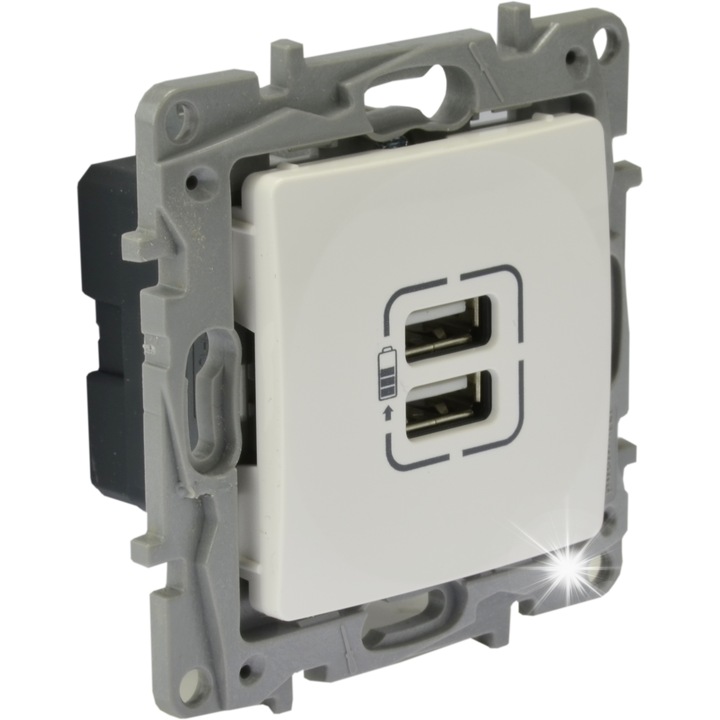 USB контакт за зареждане, Legrand, Niloe, 2 порта, бял, 76x76x42mm