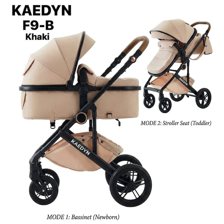 Carucior pentru copii 2 in 1 Kaedyn F9-C, Cadru Aluminiu, Landou si Modul Sport, Geanta Accesorii Inclusa