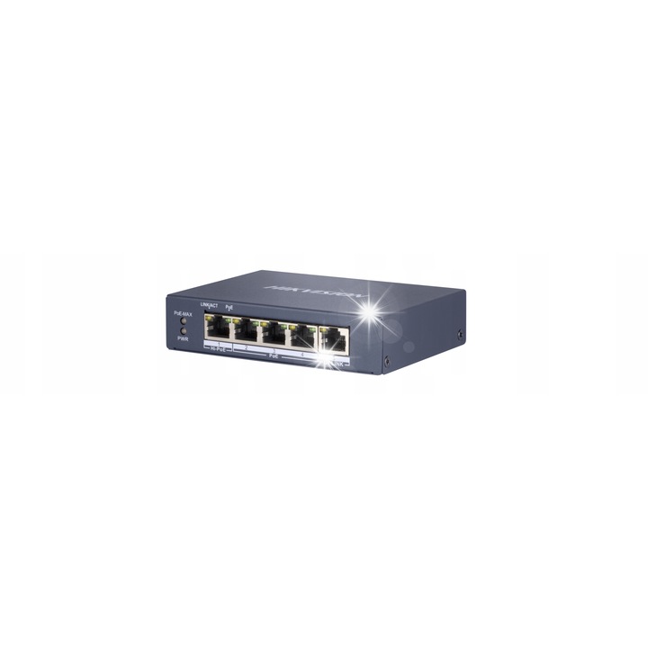 PoE комутатор с 5 порта DS-3E0505HP-E, 10 Gbps, 60 W, 300 м, неуправляем