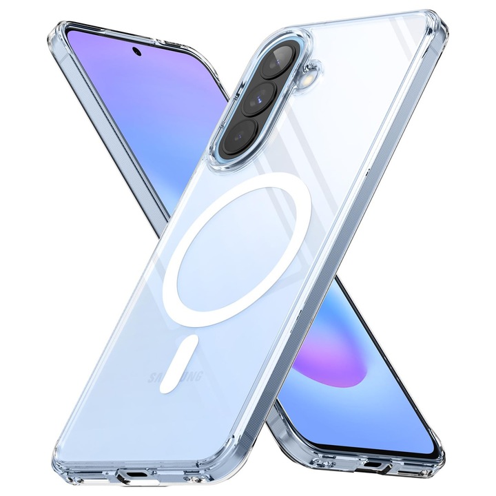 Husa de Magsafe Protectie Compatibila cu Samsung Galaxy A57, MOGU, Suporta Incarcarea Wireless, Rezistent la Amprente, Margini Ridicate pentru Protectia Ecranului si a Camerelor, TPU + silicon, Transparent