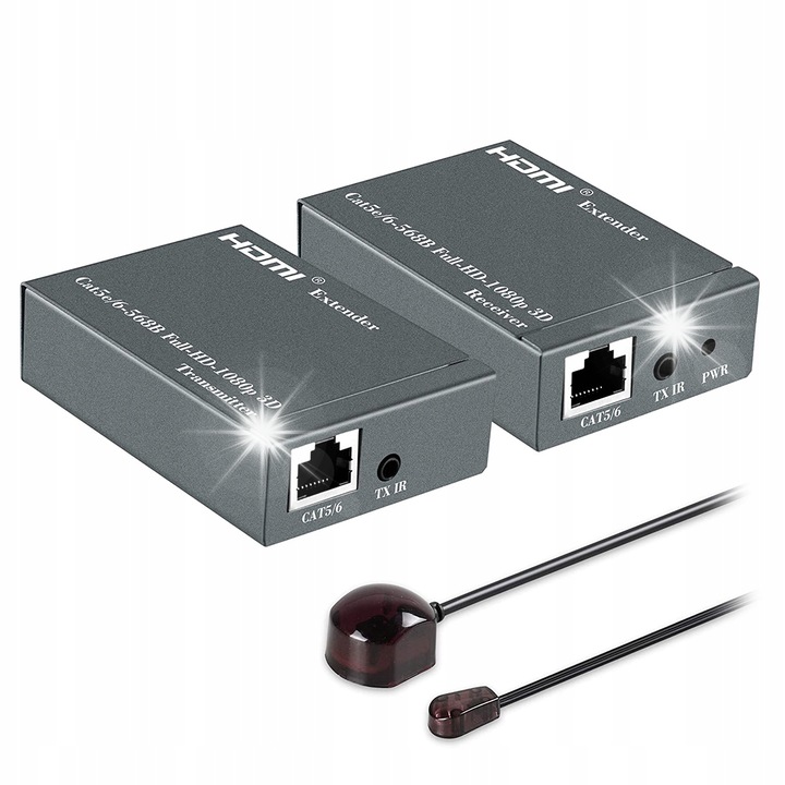 HDMI към LAN конвертор, SPACETRONIK, комплект предавател + приемник, 1080p, 60м, 83x55,3x22,8мм