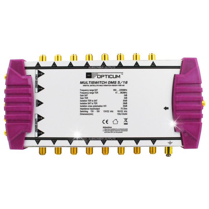 Multiswitch Opticum OMS 5/16 PRO-TRQ, reglare semnal, 255x130x54mm, set complet cu alimentator