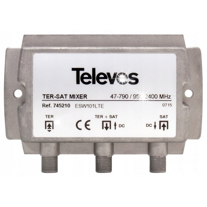 Sumator TV DVB-T2 si SAT, TELEVES, 745210, inalta separatie, carcasa din zamak