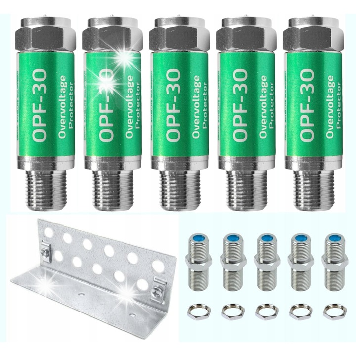 Set Zabezpiecire impotriva supratensiunii DSE, 5 bucati, sina de montaj, 5-2400 MHz, 75 Ohm