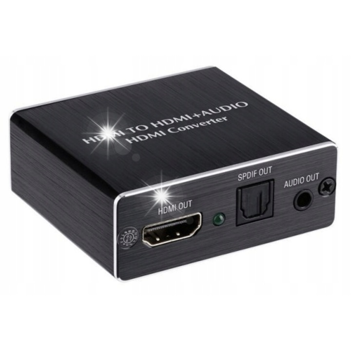 HDMI 4K екстрактор SPACETRONIK с аудио изход SPDIF и жак 3,5 мм, 1x HDMI IN, 1x HDMI OUT, пълен комплект