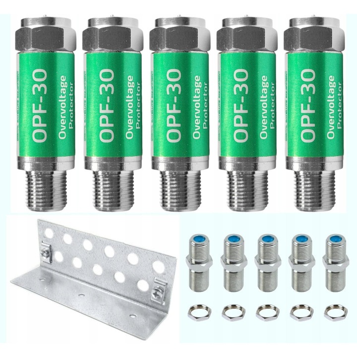 Set 5 protectii supratensiune antena TV SAT cu sina montaj, metalic, 5-2400MHz