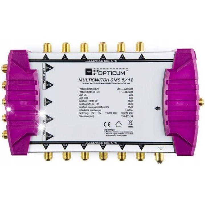 Multiswitch Opticum 5/12 PRO-TRQ, 5 iesiri SAT, 12 iesiri TV, 255x130x54mm, set complet