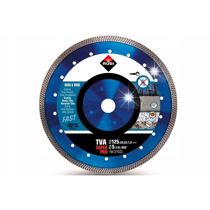 Диамантен диск Rubi TVA 125 SUPERPRO, 125 мм, 1.40 мм дебелина, за твърди материали