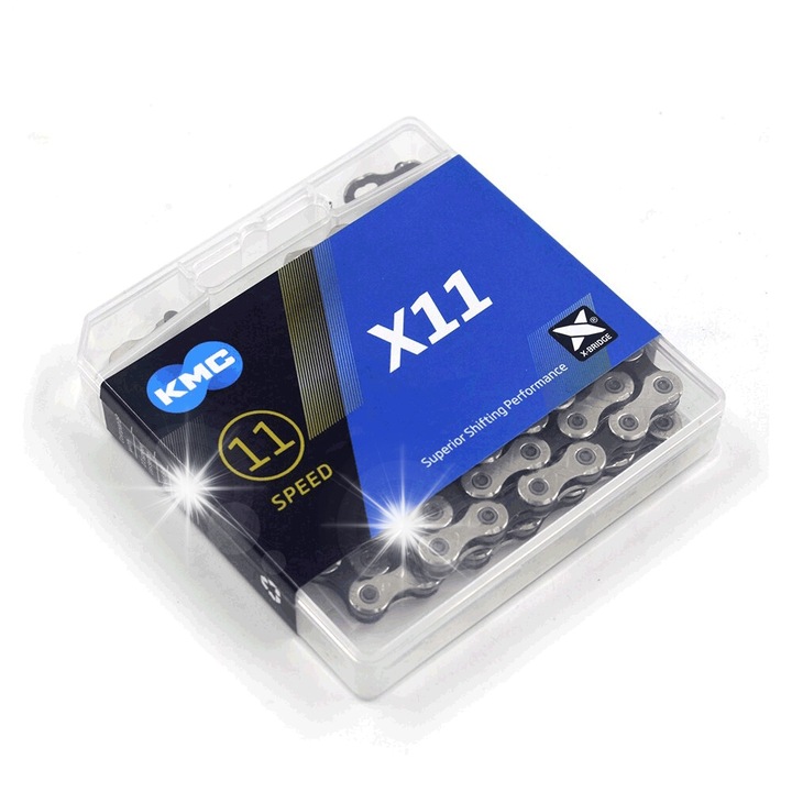 Верига за велосипед KMC X11, 11 скорости, 114 звена, сребриста, с бърза връзка