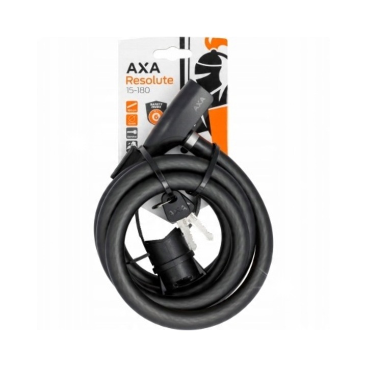 Zapiecie antifurt bicicleta AXA Resolute, 15 mm x 180 cm, negru, cu sistem auto lock, 2 chei