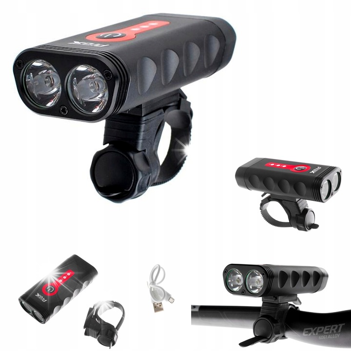 ProX Sirius kerékpárlámpa, 2xCree XP-G3, 900 Lm, 5200 mAh, USB-C, 93x46x25mm, IPX4