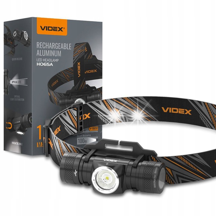 Преносим LED фенер Videx, 1200lm, IP68, 6 режима, 90x26x35mm, пълен комплект