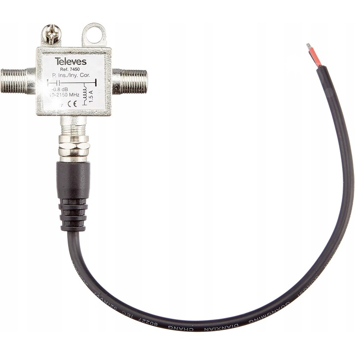 Injektor zasilania 10-2150 MHz Televes, 3 conectori F, cablu 20cm, 24V, 1A