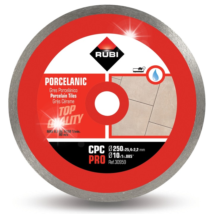 Rubi CPC Pro gyémánttárcsa 250mm, porcelán burkolólapokhoz, nedves vágás, vastagság 2.2mm