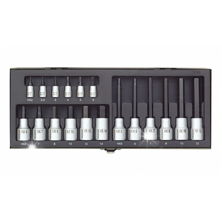 Set chei imbus Proxxon 18 piese, 1/4" si 1/2", cutie metalica