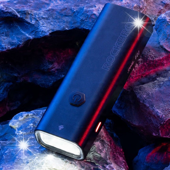 RockBros RHL600 kerékpárlámpa, 600lm, 5 mód, IPX6, 10.3x3.4x2.3cm, szett tartóval és USB-C kábellel
