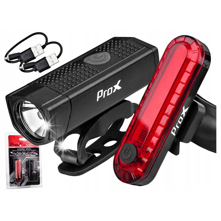 Prox Aero Plus lámpa szett, 400Lm, USB, 4 mód, vízálló, 45g, 1000mAh, kerékpárhoz