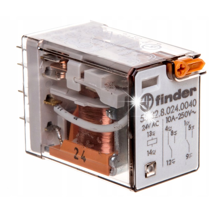 Modul Finder, миниатюрно реле 2P 10A 24V AC, размери 21x36x28mm, IP20