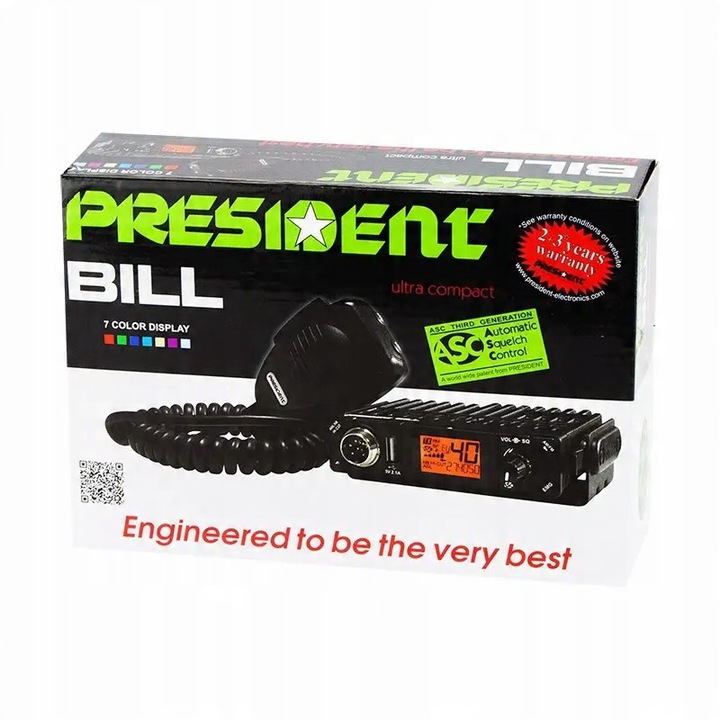 CB rádióállomás President BILL ASC AM/FM, 40 csatorna, méretek 102x25x100mm