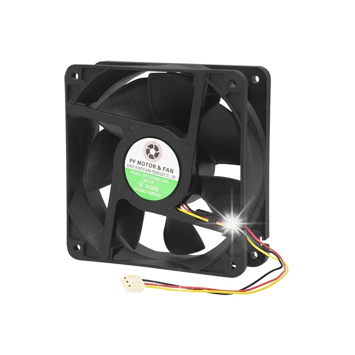 Ventilátor 120x120x38mm, 12V, 2000rpm, 34.5dB, 3-vezetékes készlet.