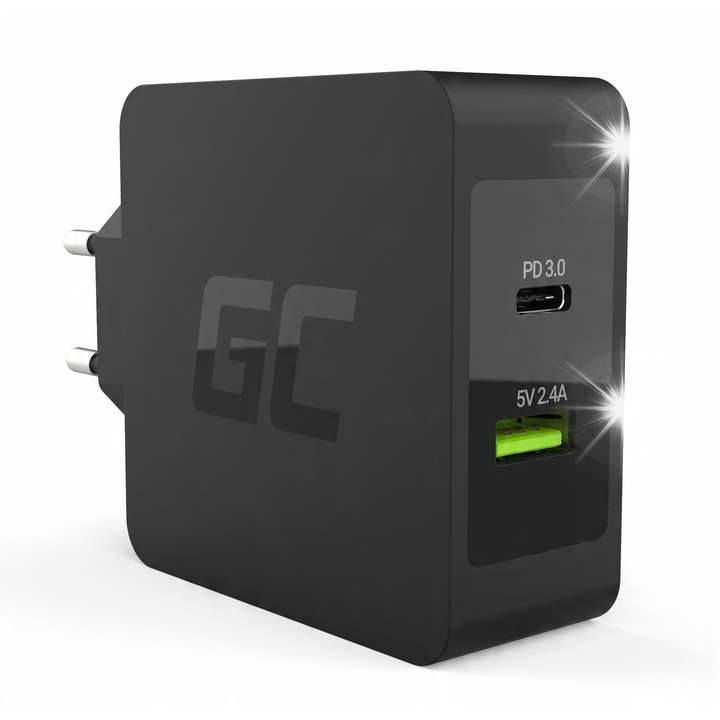 Incarcator Green Cell CHAR10 45W USB-C PD + USB QC3.0, cablu USB-C 2m