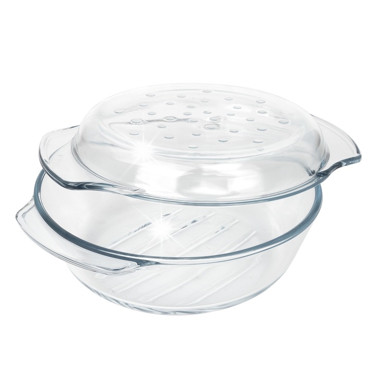Termisil kerek hőálló edény 2,4L, 23,8x27x8,6cm, fedővel, boroszilikát üveg