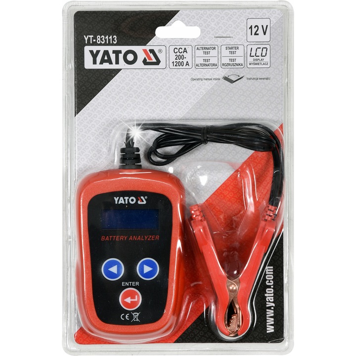 Tester electronic pentru acumulatori Yato 12V, 100g, pentru acumulatori cu plumb-acid, VRLA, AGM