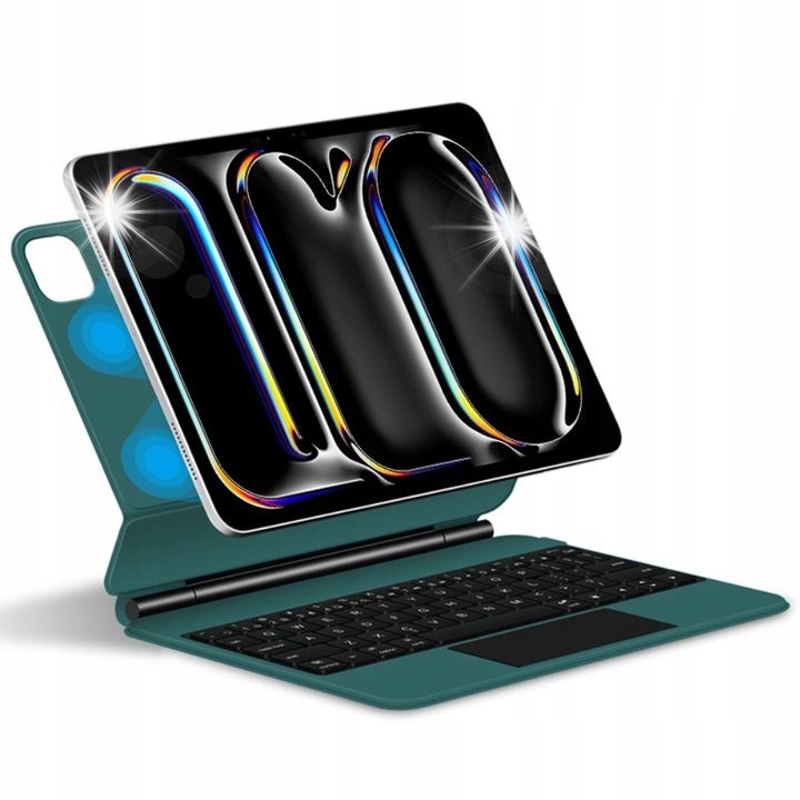 Mágneses 2 az 1-ben tok Bluetooth billentyűzettel és érintőpaddal iPad Pro 13" 2024-hez, zöld
