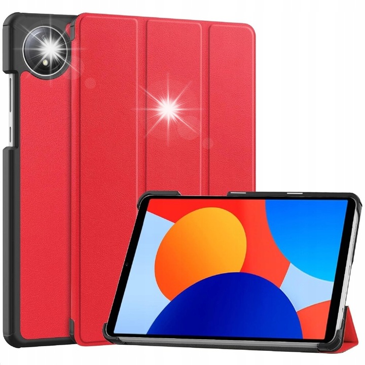 Калъф за таблет за Xiaomi Redmi Pad SE 8.7", червен, материал PU и PC, функция за автоматично активиране и регулируема стойка