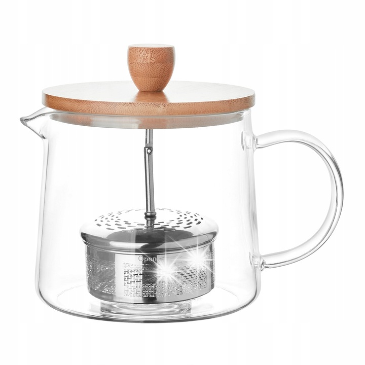 Konighoffer üveg teáskanna infúzorral, 1L, boroszilikát üveg, bambusz fedél, 12.5x14.5x18.5cm