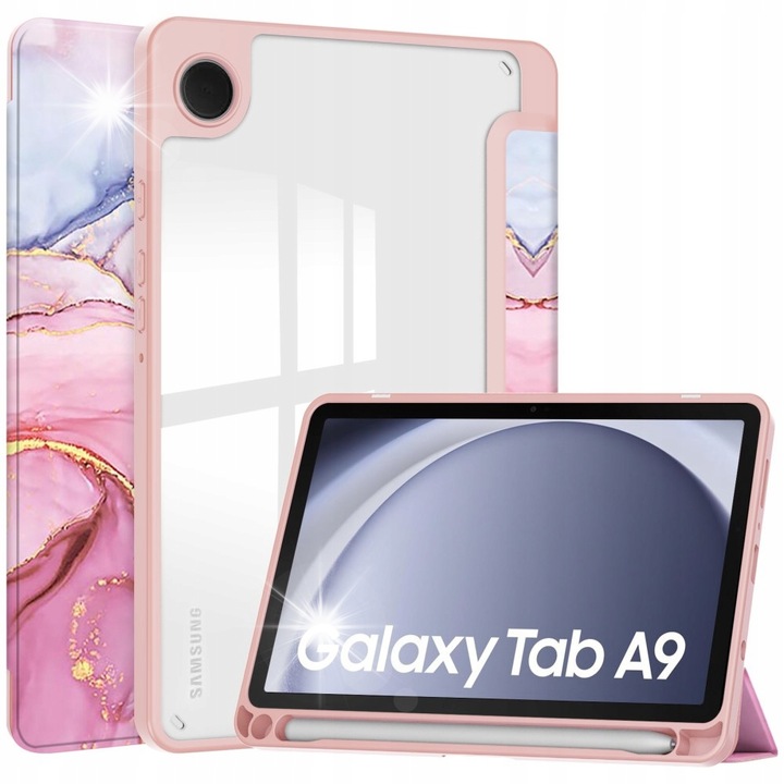 Tok Samsung Galaxy Tab A9-hez, rózsaszín, állvánnyal, ébresztés/alvás funkcióval