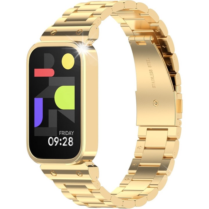 Bratara din otel inoxidabil pentru Xiaomi Smart Mi Band 9 Active/Redmi Band 3, design elegant, reglabil, culoare argintie
