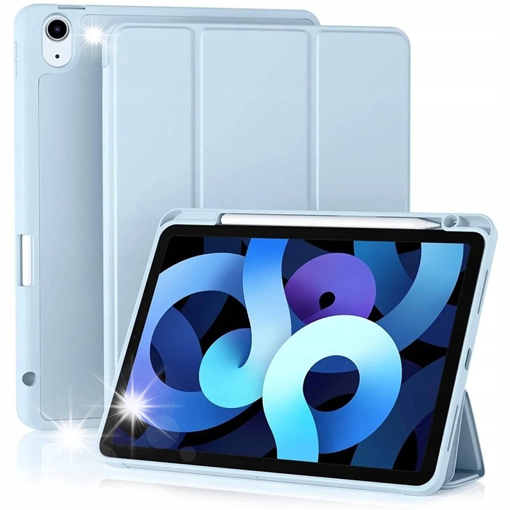 Háromhajtású tok iPad Air 13" 6. generáció 2024-hez, kék, hatékony védelem, állvány funkció