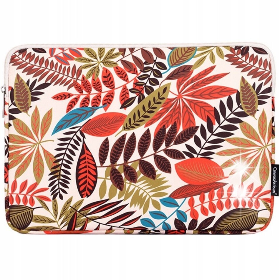 Etui laptop 13", design frunze colorate, portocalie, dimensiuni 35.5x25.1x2.4cm