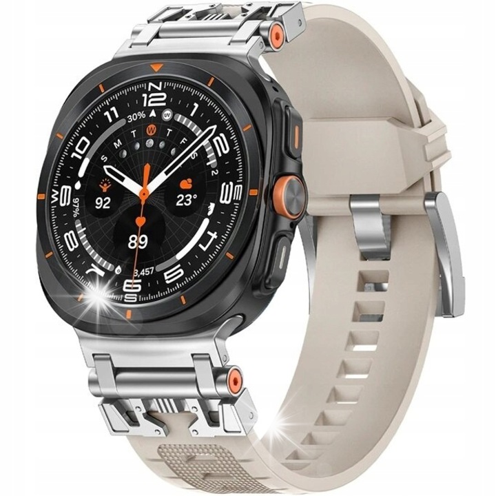 Curea siliconica pentru Samsung Galaxy Watch Ultra 47mm, design elegant, reglabil, bej