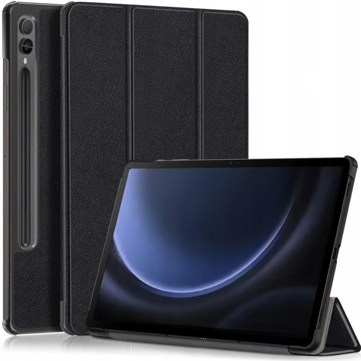 Tok Samsung Galaxy Tab S9 FE+ Plus készülékhez, ceruzatartóval, fekete, minőségi anyag, automatikus ébresztés funkció
