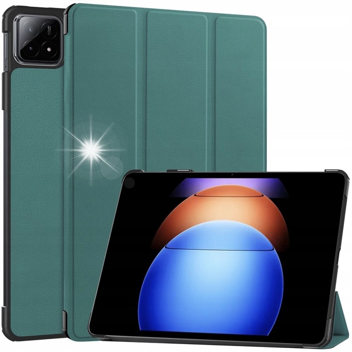 Háromhajtású tok Xiaomi Pad 6S Pro 12.4 tablethez, zöld, állvány funkcióval, minőségi anyag