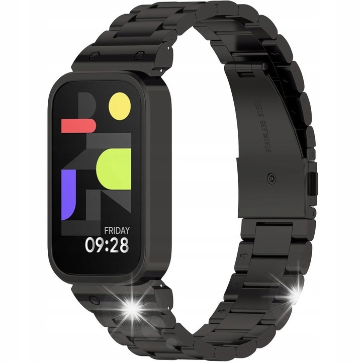 Bratara din otel inoxidabil pentru Xiaomi Smart Mi Band 9 Active/Redmi Band 3, design elegant, reglabil, negru