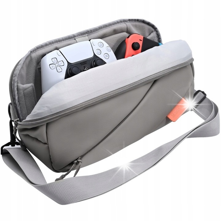 Tok Nintendo Switch 2/Switch konzolhoz, szürke, 34,5x17x11,5cm, levehető pánttal