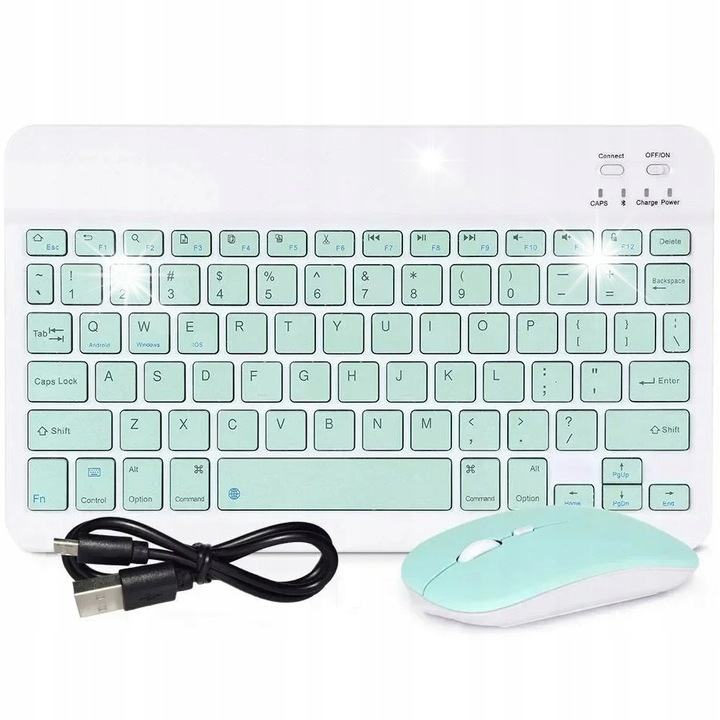 Bluetooth billentyűzet és egér szett, zöld/fehér, kompakt, 24.75x15x0.8cm, 11.3x5.7x2.5cm