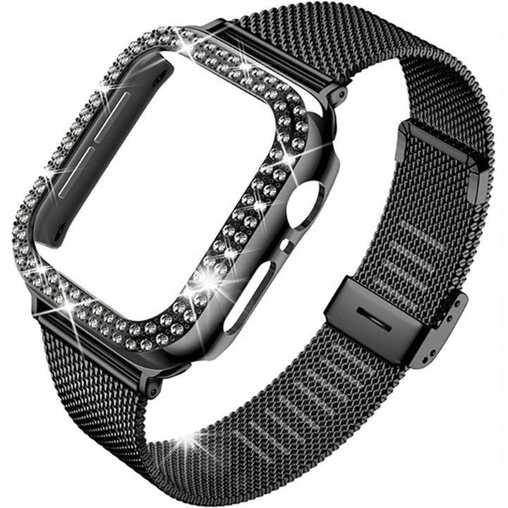 Set bratara din otel + etui pentru Apple Watch 10 46mm, design elegant, culoare argintie, dimensiune ajustabila