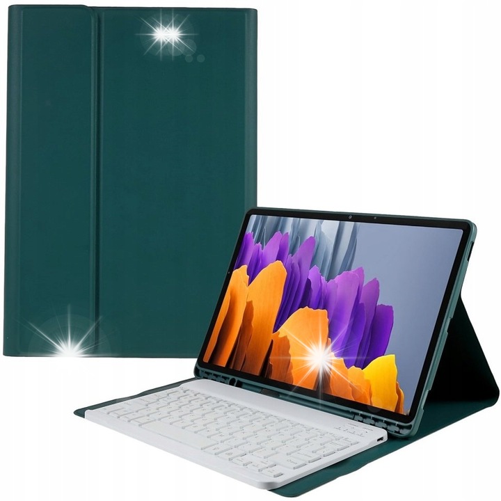 Tok billentyűzettel Galaxy Tab S7 Plus / S7 FE / S8 Plus készülékhez, zöld, 2 az 1-ben, stylustartóval