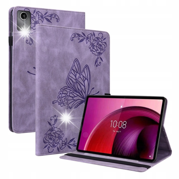 Tok Lenovo Tab M11 tablethez, Butterfly, lila, állvány funkció, környezetbarát anyag, adaptált méretek