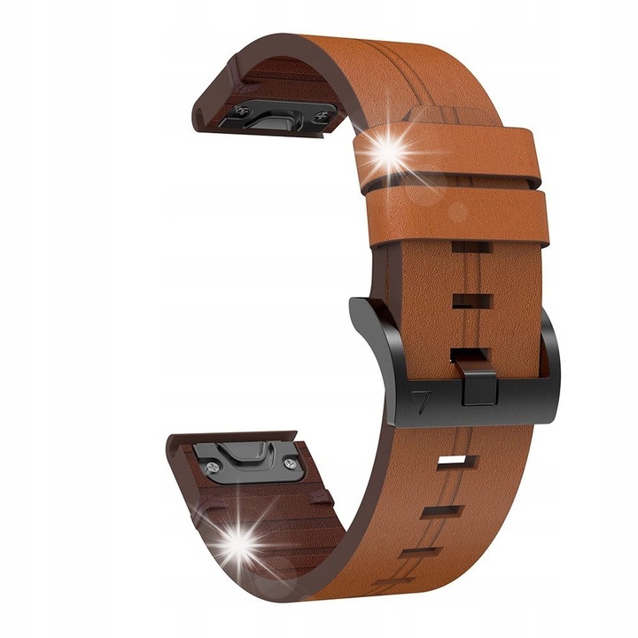 Pasca din piele pentru Garmin Fenix 5/6/6 Pro/7, 22mm, culoare maro, set cu 2 surubelnite