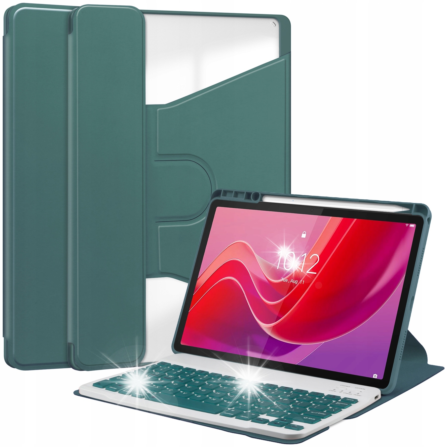 Etui 2 in 1 cu tastatura Bluetooth pentru Lenovo Tab M11, verde inchis, rotativ 360°